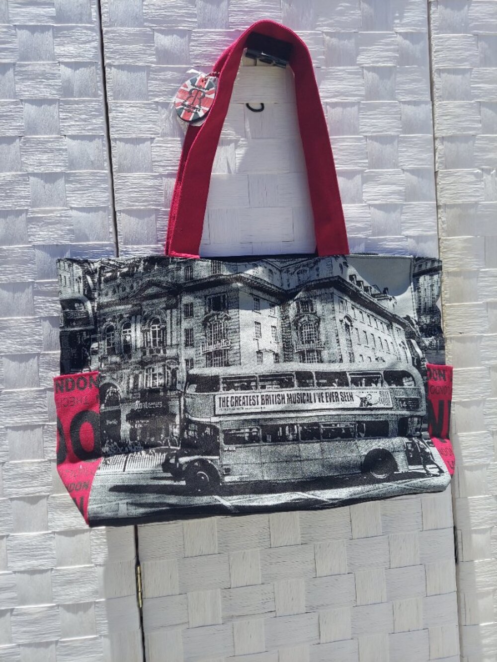 Robin Ruth London Tote Bag - Black & Red canvas with outside pockets - Picture 4 of 15